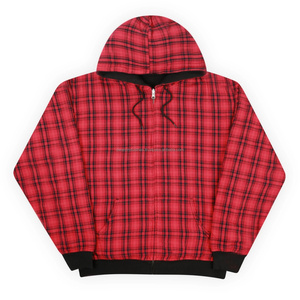 Veste à capuche zippée réversible à double couche, coupe courte et carrée, à carreaux, délavée à l'acide, personnalisée, pour un port double, de fabricants spécialisés dans la production rapide - Product Image 3