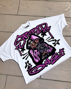 T-shirt streetwear Y2K à col montant et épaules tombantes, imprimé graffiti, en tissu épais - Product Image 2