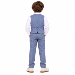 Conjunto de Uniforme Escolar Académico a Cuadros Azul Claro para Niños, Camisa Blanca de Poliéster, Chaleco y Pantalones, Ropa Escolar Formal - Product Image 6