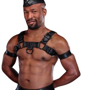 Harnais en fausse fourrure noir pour homme, modèle Dark Room Bulldog, avec sangles de poitrine réglables, pour tenue de club haut de gamme et costume sexy en dentelle - Product Image 5