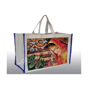 Eco Laminated Jute Reusable Tote Canvas Bags Custom Printed Logo Shopping Tote Bag Durable Laminated Canvas <b>Handbag</b> Grocery - Product Image 2