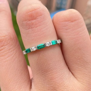 Green Moissanite 0.31TC Brilliant Cut 14k White Gold Half Eternity Wedding Band Minimalist <b>Stacking</b> GRA Certified Anniversary - Product Image 4