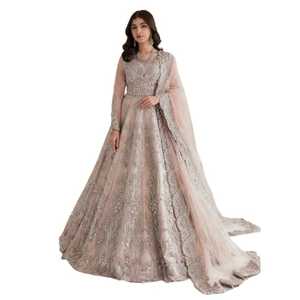 Pakistani Modern Muslim Plus Size Wedding <b>Dress</b> Women Elegant Lace Crystal Ruffles Embroidery Floor-Length Long Sleeve - Product Image 4