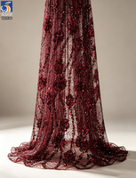 Tissu en dentelle brodée de sequins YX1596, maille florale scintillante pour robes, robes de soirée et vêtements de créateurs pour femmes