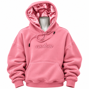 Peach Embroidered Letter Oversized <b>Fleece</b> <b>Hoodie</b> Unisex Satin <b>Lined</b> Pullover Sweatshirt with Kangaroo Pocket Casual Breathable - Product Image 6