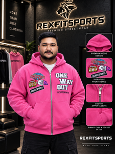 REXFITSPORTS 2026 Sudadera con capucha rosa personalizada con cremallera completa para hombre, de algodón grueso y forro polar, estilo urbano con gráficos, logotipo personalizado, venta al por mayor - Product Image 1