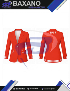 Delta |   Sigma |   Chaqueta Blazer Roja con Peplum Bordado de la Hermandad Theta, Estilo Varsity Elegante para Negocios - Product Image 6