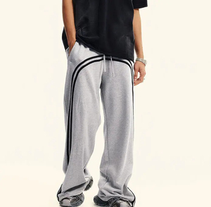Pantalon de jogging gris clair 100 % coton pour homme, coupe large, taille élastique avec cordon de serrage, vêtement de sport décontracté - Product Image 3