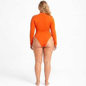 Body de una pieza de talla grande para mujer, cuello simulado, manga larga, moldeador de cuerpo, adelgazante hasta la pantorrilla, 100% Spandex Poliéster - Product Image 2