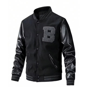 Chaquetas de Hombre al por Mayor con Parches Bordados en Chenilla Personalizados, Chaquetas Bomber con Mangas de Cuero, Chaquetas Varsity de Béisbol con Letras - Product Image 4
