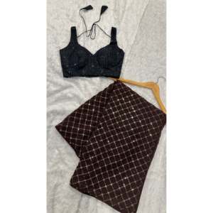 Sari de fiesta para mujer de diseñador con trabajo de secuencia completa - Product Image 5