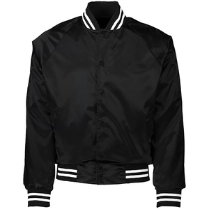 Chaqueta Varsity Negra para Hombre con Rayas Blancas en el Cuello y los Puños, Estilo Casual para Otoño, Corte Regular, Material de Poliéster - Product Image 5