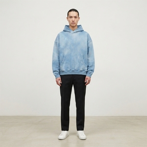 Sweat-shirt à capuche tie-dye surdimensionné pour homme, bleu dégradé, en molleton bouclette décontracté, coupe classique, pull à capuche tricoté pour l'automne - Product Image 4