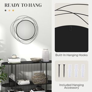 Miroir rond moderne en métal de 25,6 pouces pour mur, design contemporain pour la décoration du salon, de la chambre à coucher et de la salle à manger - Noir - Product Image 5