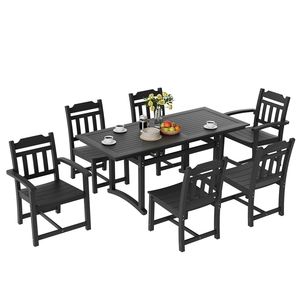 Ensemble de salle à manger de jardin 7 pièces résistant aux intempéries, table et chaises rectangulaires en HIPS pour l'extérieur - Product Image 1