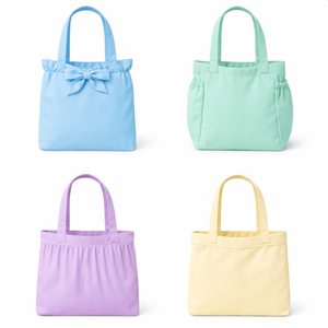 Bolsa de compras de lona de moda al por mayor, tamaño mediano, reutilizable, con lazo frontal, personalizable con logotipo. - Product Image 1