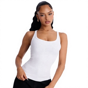 White Square Neck Knitted Tank <b>Top</b> <b>Plus</b> <b>Size</b> Breathable Casual Eco-Friendly Front Logo Minimalist Style Autumn Wear for Women - Product Image 1