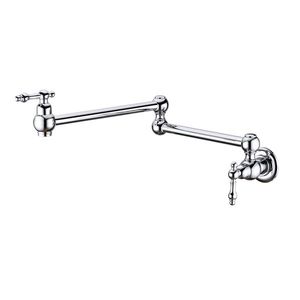 Rubinetto da cucina a parete pieghevole a doppia maniglia in acciaio inossidabile 304 lucidato e ottone - Product Image 1