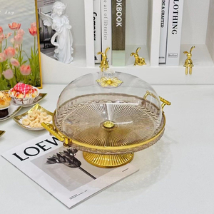 Luxury Round Glass <b>Dome</b> <b>Cake</b> <b>Stand</b> With Wooden Base And Gold Finish Reusable Dessert Display For Home Wedding Birthday - Product Image 5