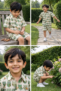Vêtements pour enfants de haute qualité, ensemble été 2 pièces, tenue élégante pour garçon, motif hibou stylé, tenues décontractées pour tout-petits - Product Image 2