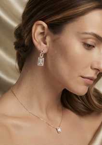 Pendientes Colgantes de Oro Sólido de 9K en Oro Rosa con Diamantes de Laboratorio, Corte Baguette, Halo, Certificados por IGI, para Regalo de Boda o Fiesta - Product Image 2
