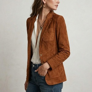 <b>Women</b> Western Boho Suede Blazer <b>Jacket</b> - <b>Brown</b> Cognac <b>Leather</b> Coat - Rustic Chic - Product Image 5
