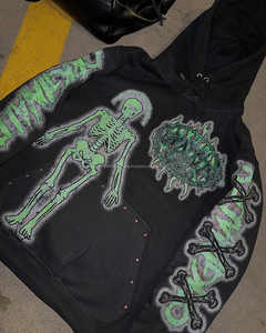 Sudadera con capucha de lavado ácido Vintage personalizable para hombre 100% algodón logotipo personalizado bordado estampado de calavera patrón sólido de invierno - Product Image 3