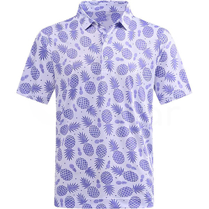 <b>Men's</b> Purple <b>Pineapple</b> Print Short Sleeve Polo <b>Shirt</b> Casual Breathable Woven Polyester Regular Fit - Product Image 1