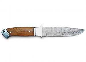 Couteau de camping artisanal en acier Damas, manche en bois, pommel en acier - Product Image 5