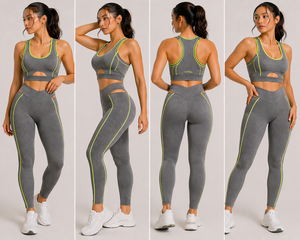 Women Contrast Piping Yoga Set High Waist Leggings Sports Bra Gym Fitness Workout Activewear OEM Wholesale - Product Image 6