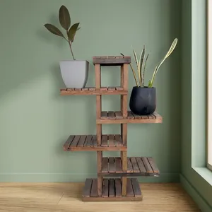 Étagère porte-pots en bois rustique, support à plantes multi-niveaux, présentoir, mobilier de jardin fait main pour la décoration intérieure et extérieure - Product Image 3