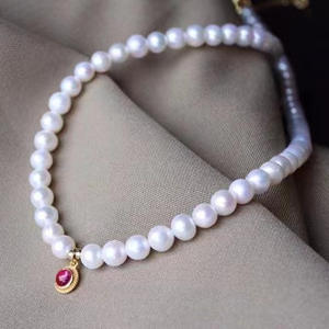 Collier et bracelet élégants et simples en perles d'eau douce à col de cygne, double usage, lumière intense, corindon rouge proche, argent S925 - Product Image 4