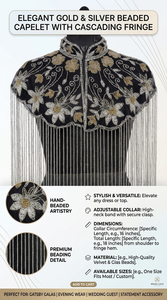 Cape d'épaule vintage de luxe en nylon fin à franges perlées, col roulé, pour femme, accessoire de robe de soirée ou de mariage - Product Image 6