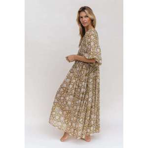 <b>Boho</b> Maxi <b>Dress</b> Women Floral hand Print Short Sleeve V Neck Loose Casual <b>Summer</b> Beach Holiday <b>Dress</b> - Product Image 3