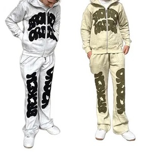 Unisex Hip Hop Winter Fleece Sportswear Set <b>Wool</b> Blend Zipper Hoodie and Jogger <b>Pants</b> Graffiti Letter Print Streetwear Tracksuit - Product Image 1