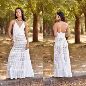 Bohemio Floral bordado estampado Schiffli vacaciones vestido asimétrico manga corta hasta el suelo primavera adulto Abaya de punto - Product Image 1