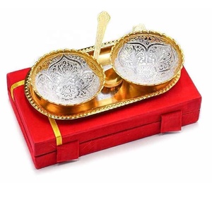 Recién llegado, juego de cuencos chapados en plata de latón con caja de terciopelo rojo, cuenco para servir postres de frutas secas, regalos de devolución de boda de Navidad - Product Image 6