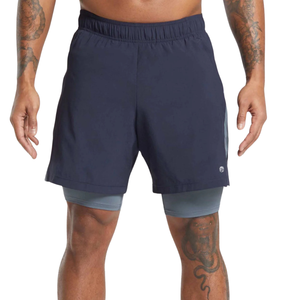 กางเกงขาสั้นกีฬาผู้ชาย 7 นิ้ว 2 in 1 สีน้ำเงินเข้ม สีน้ำเงินเหล็ก แห้งเร็ว สำหรับออกกำลังกาย วิ่ง เทรนนิ่ง และฝึกซ้อม - Product Image 1