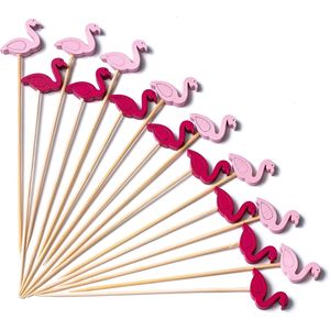 Handmade 100ct Bamboo Cocktail Picks 4.7\" Flamingo Decor <b>Toothpicks</b> - Product Image 1