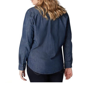 Camisas Vaqueras Elegantes para Mujer, 100% Algodón Orgánico, Dos Bolsillos Delanteros, Corte Casual, Estilo Vaquero, Camisa Vaquera Ajustada OEM - Product Image 2