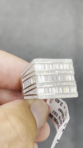 Geometric Cocktail <b>Ring</b> With Emerald Cut Cubic Zirconia Channel Setting Rhodium Plated Stainless Steel Modern Party Jewelry - Product Image 2