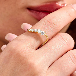 Yellow Gold 14K Graduated Lab Grown Diamond Round Brilliant Cut Filled Luxury <b>Open</b> Band <b>Ring</b> - Product Image 1