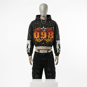 Hoodie unisexe court à ourlet brut, graphique délavé, anti-rétrécissement, haute qualité, style streetwear, fabrication sur mesure en gros - Product Image 6