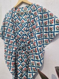 Women Cotton Printed <b>Kaftan</b> Dress Geometric Floral Pattern Loose Fit Maxi <b>Kaftan</b> Beach Wear <b>Summer</b> Lounge Wear - Product Image 6