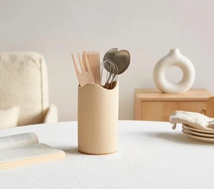 Natural Ceramic <b>Utensil</b> <b>Holder</b> Matte Finish Ergonomic Cut Edge Thick Build Heat Safe <b>Kitchen</b> Countertop Storage Organizer - Product Image 2