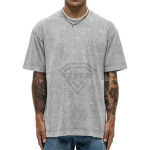 T-shirt personnalisé délavé à l'acide, coupe oversize, en coton, style streetwear vintage, uni, pour homme, vierge, épais, effet vieilli, à épaules tombantes - Product Image 4