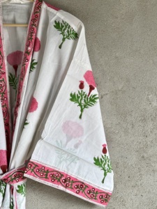 Kimono Ecológico de Verano con Estampado Floral, Cuello en V, Tejido a Mano, Estilo Kaftan de Algodón, con Cinturón, Largo Completo para Mujer - Product Image 3