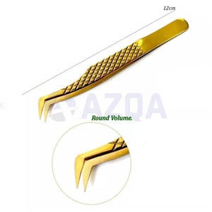 Pincettes pour extensions de cils en acier inoxydable de couleur dorée, avec poignées à prise diamantée, pour l'application et le coiffage des cils, 6 pièces - Product Image 2