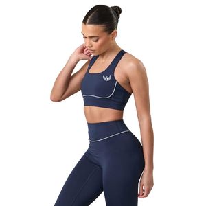 Women's Navy Blue Cross Back Sports <b>Bra</b> Medium Support <b>Stretch</b> Fitness Gym Training Workout Activewear <b>Bra</b> Apparel Wear - Product Image 1