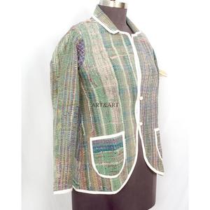 Wholesale 100% Cotton Designer <b>Kantha</b> <b>Jacket</b> Multi-Colour Ethnic Denim Style Embroidery Open Design Handmade Vintage Knitted - Product Image 3